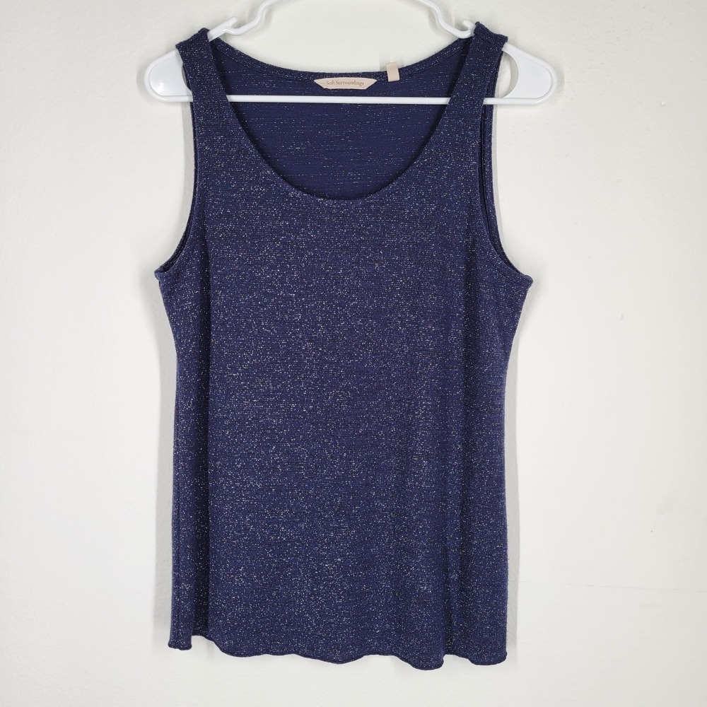 Soft Surroundings Navy Blue Sparkle Knit Sleeveless Tank Top Women's Medium
